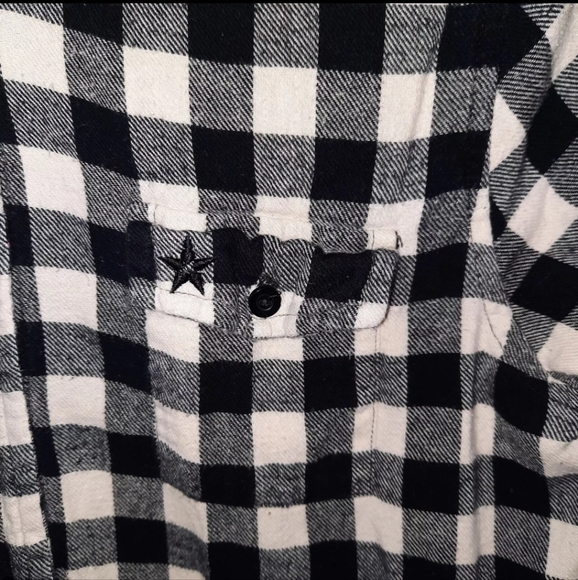 Night Shirt Womens Small Buffalo Check Flannel White and Black Frill Fringe - Picture 5 of 9